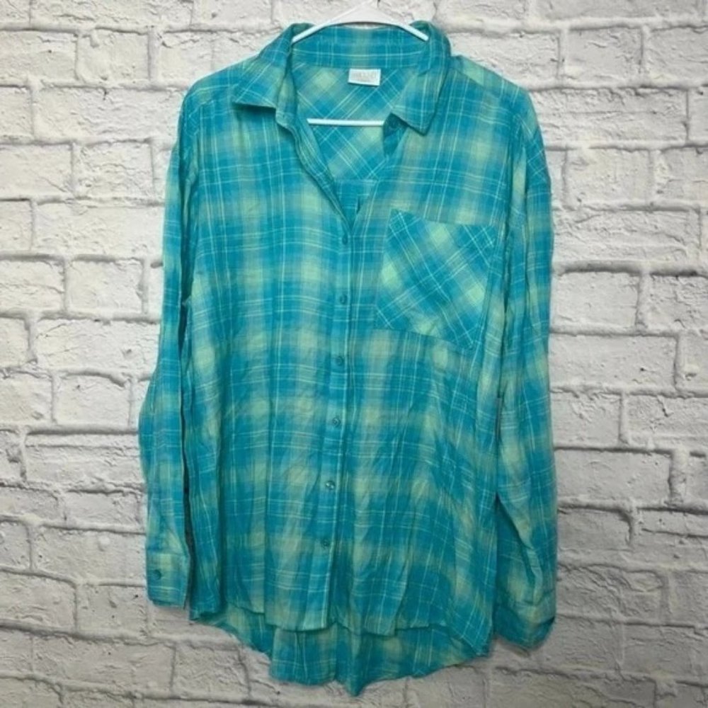 NWT ABound Plaid Button-Down Shirt Size S Camp Shirt Long Sleeve Blue